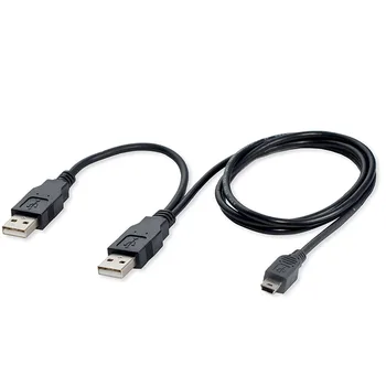 2 в 1 USB 2.0 Double A Type 2A Штекер-Мини 5-контактный Штекерный Y-кабель Для 2,5 