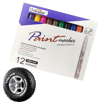 Маркер для окраски шин, набор из 6/12 быстросохнущих маркеров на масляной основе, водонепроницаемый маркер на масляной основе для автомобильных шин Изображение