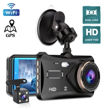 Автомобильный Видеорегистратор WiFi 4.0 Full HD 1080P Dash Cam Видеорегистратор заднего Вида Авто Dashcam Камера Черный Ящик Ночного Видения GPS Парковочный Монитор Изображение