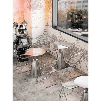 Индивидуальный чайный магазин в индустриальном стиле онлайн знаменитости круглый журнальный столик из нержавеющей стали кофейня стулья для гостиной Изображение
