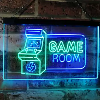 Игровая комната Аркада ТВ Человек Пещера Бар Клуб Двухцветная светодиодная неоновая Вывеска Изображение