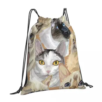 Cats 2 Дорожная спортивная сумка для хранения на открытом воздухе, Изготовленные на заказ сумки с завязками, разработанные в качестве рюкзаков для мужской школы, кемпинга, пешего туризма Изображение