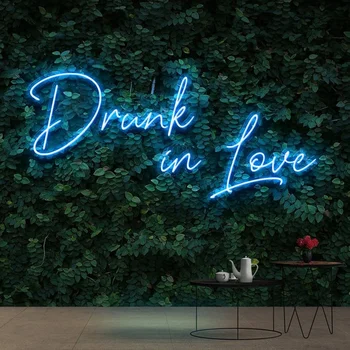 OHANEONK Настройте неоновую вывеску Drunk In Love Персонализируйте светодиодные неоновые вывески для Свадьбы, вечеринки, домашнего декора, бара, магазина Изображение