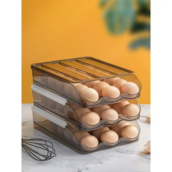 Автоматическая перекатывающаяся коробка для яиц, многослойный держатель для холодильника, коробка для сохранения свежести, корзина для яиц, контейнеры для хранения, кухонные органайзеры Изображение