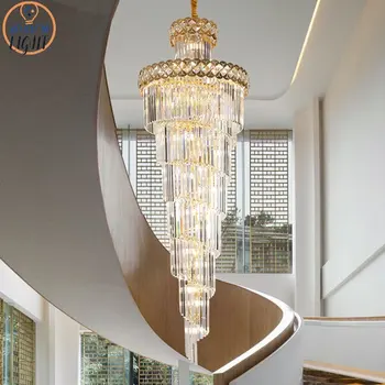 Роскошные Хрустальные люстры в Скандинавском стиле, светодиодный светильник на цепочке для лестницы, Вилла, Большой Домашний Декор, Подвесной светильник с золотым кристаллом Изображение