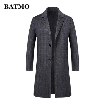 BATMO 2022 новое поступление осенний шерстяной тренч в клетку для мужчин, мужское пальто, мужское пальто 88030 Изображение