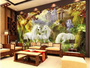 Изготовленная на заказ фреска 3d обои картина Европейский лес единорог гостиная домашний декор живопись 3d настенные фрески обои для стен 3 d Изображение
