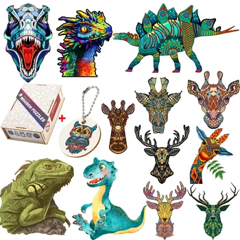 Загадочные динозавры в форме животных, пазлы Неправильной формы, Жираф, красочные подарки для взрослых, детские развивающие игрушки для тренировки мозга Изображение