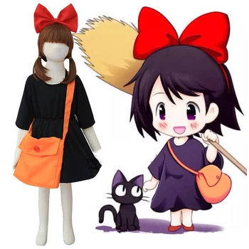 Костюм службы доставки Kiki's для девочек, платье в стиле Лолиты, женские головные уборы для косплея в стиле аниме, детские Изображение
