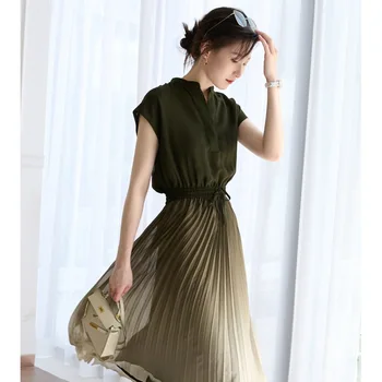 2023, Новый Французский дизайн, Нишевая Женская юбка для чаепития для старших, Длинное плиссированное платье с талией, Летнее Изображение