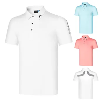 Летняя Новая мужская одежда, спортивная футболка для гольфа, Впитывающая пот, Дышащая, быстросохнущая Рубашка Поло, Белая футболка с короткими рукавами Изображение