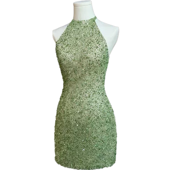 Зеленое Вечернее платье для банкета, Женское Платье 2023, Новое Высококачественное Повседневное платье для Светской львицы с коротким темпераментом Изображение