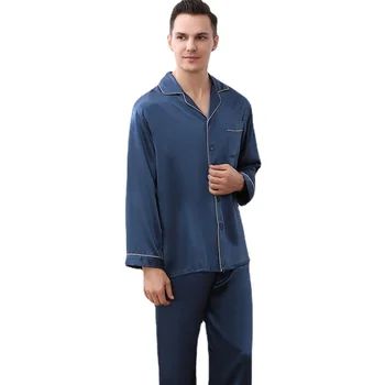 M8809 19 Пижама из плотного 100% шелка Mom, Мужская одежда, Весенне-летняя Домашняя одежда для сна из двух предметов с длинным рукавом Изображение