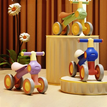 Балансировочный велосипед (для детей) 1-3 лет, 2 ребенка, мужчина и женщина, Без педалей, Четырехколесный скользящий автомобиль для малышей, прогулочный автомобиль-качели Изображение