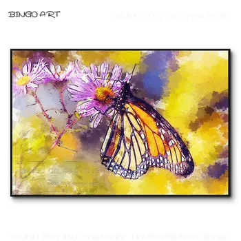 Модная настенная живопись Ручной работы, высококачественная картина маслом с бабочками, насыщенные цвета, абстрактная картина с бабочками для декора гостиной Изображение