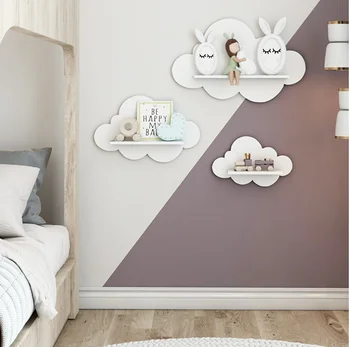 Форма облака деревянные аксессуары для дома и детской комнаты из 3 предметов, подвесной стеллаж для хранения, шкаф-органайзер, стойка, Белое облако, фигурные дети' Изображение