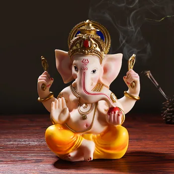 Милая статуя Бога Ганеши из смолы для украшения дома, индийское животное, Слон, Будда для Медитации, для интерьера, Офисные Аксессуары Casa Изображение
