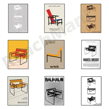 Принты Баухауза, выставочный плакат Breuer Wassily chair, минималистичное абстрактное скандинавское оформление офиса, идеи подарков Изображение