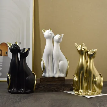 Европейский Стиль, Абстрактные украшения из смолы с кошками и животными, Креативный домашний декор, настольные поделки для гостиной Изображение