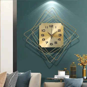 Современные настенные часы квадратной формы из кованого железа, домашняя гостиная, немой будильник, настенная роспись, ремесла, наклейка на стену в лобби отеля, украшение Изображение