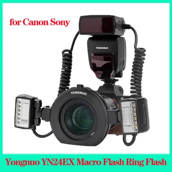 Кольцевая вспышка Yongnuo YN24EX YN24 EX E-TTL Twin Lite Macro Flash для камеры Canon Sony Двойная 2шт Головка вспышки 4шт Переходные кольца Изображение