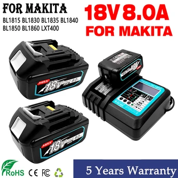 Makita 18V 6.0 8.0Ah Аккумуляторная Батарея Для Электроинструментов Makita со светодиодной литий-ионной Заменой LXT BL1860 1850 вольт 6000 мАч Изображение