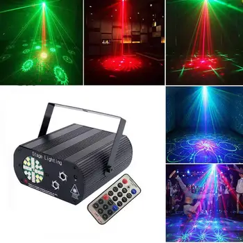RGB Светодиодные сценические светильники, Стробоскоп с лазерным излучением, Бытовая лампа со звуковым управлением, Диско-световой эффект, лампа с пультом дистанционного управления для вечеринки Изображение
