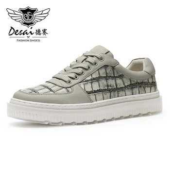 DESAI/Роскошная брендовая повседневная обувь из натуральной кожи, мужские кроссовки, Дышащая мужская обувь на шнуровке, Классические деловые туфли Нового цвета Изображение