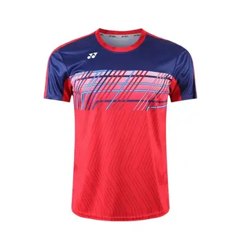 YY новая мужская и женская теннисная футболка для бадминтона из быстросохнущего материала с коротким рукавом, дышащая, легкая и удобная Изображение
