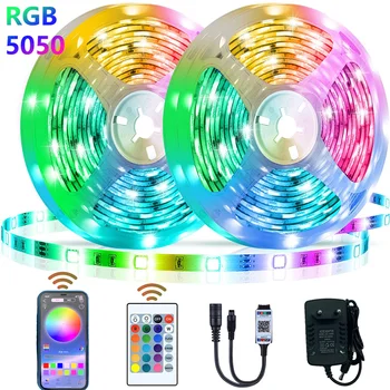 5-30 м Светодиодные ленты Сверхдлинной Длины RGB 5050, Меняющие Цвет светодиодные ленты, Комплект с 44 Клавишами ИК-Пульта дистанционного Управления, светодиодные Лампы для Спальни Изображение