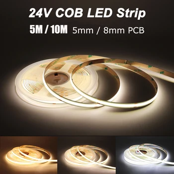 24V COB LED Strip Light 5M 10M Led Light Strip Гибкая Лампа С Регулируемой Яркостью, Лента Теплый Белый, Природный Белый, Холодный Белый Изображение