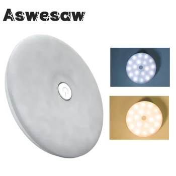 Aswesaw 18 светодиодов Сенсорный Ночник с клейкой наклейкой, Настенный светильник, заряжаемый через USB, Круговой Портативный ночник с затемнением Изображение