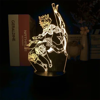 Genshin Impact Gorou 3D Ночник Игра для декора спальни, милый подарок на День Рождения, красочный светодиодный светильник, Манга, прекрасный подарок для малыша Изображение