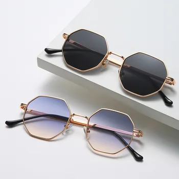 2022 Новые модные Женские солнцезащитные очки, Классические ретро Металлические многогранные мужские солнцезащитные очки, солнцезащитные очки Изображение