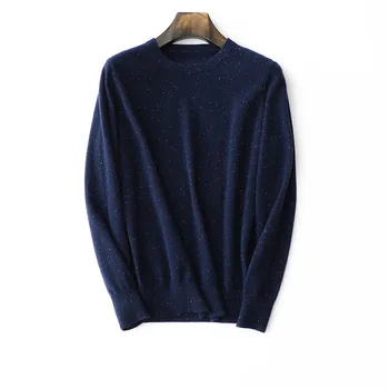 Осенне-зимний мужской кашемировый пуловер с круглым вырезом, деловой повседневный кашемировый свитер с длинными рукавами, пуловер с низом Изображение