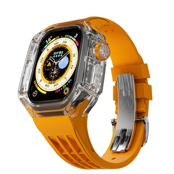 Прозрачный чехол для Apple Watch Ultra с силиконовым ремешком 49 мм для iWatch Series 8 7 SE 6 5 4, резиновый ремешок для корпуса 45 мм 44 мм Изображение