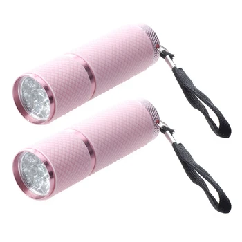 2X Уличных мини-розовых фонарика с резиновым покрытием из 9 светодиодов Изображение