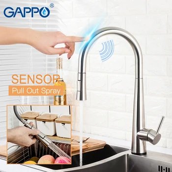 Кухонные Смесители с датчиком GAPPO Smart Touch, Индуктивно-Чувствительные Смесители, Смеситель для воды, Выдвижные Кухонные Смесители с одной ручкой Изображение