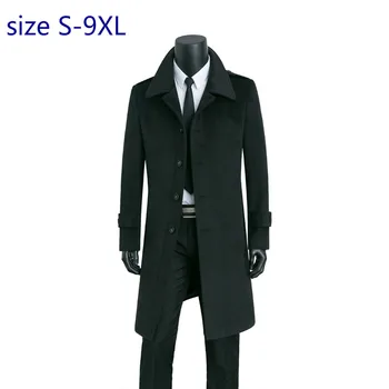 Новое поступление, Модное роскошное Зимнее 50% Шерстяное пальто, Длинная Куртка-ветровка, Мужская Модная Повседневная Однобортная куртка размера плюс S-8XL9XL Изображение