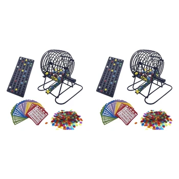 2X Роскошный игровой набор для бинго с 6-дюймовой клеткой для бинго, доской для бинго, 150 цветными шариками, 100 карточками для бинго Изображение