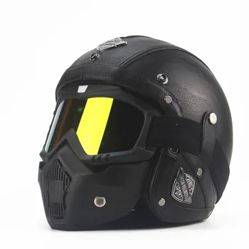 M, L, XL велосипедный шлем, большой половинный шлем, аккумуляторный автомобиль, кожаный шлем 3/4, четыре сезона, персонализированный ретро-шлем, велосипедное оборудование Изображение