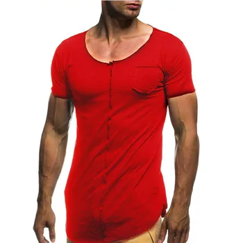 Нет.2 A1395 летние новые мужские футболки сплошной цвет тонкий тренд повседневная с коротким рукавом мода Изображение
