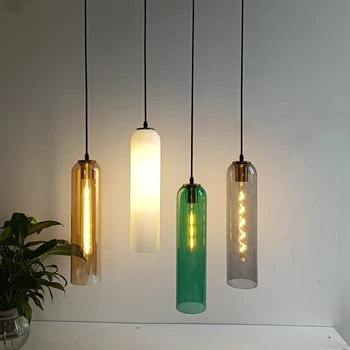 Современная подвесная лампа из зеленого стекла, Белые подвесные светильники в скандинавском стиле, Подвесная Креативная Прикроватная люстра для гостиной Изображение