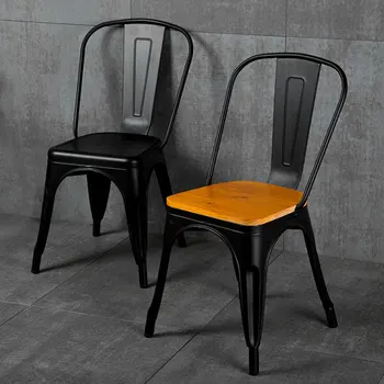 T-44 Промышленный ветряной стул Железное искусство Ресторан бар одиночный стул стул для отдыха коммерческий ретро черный обеденный стул табурет Изображение