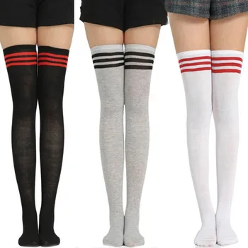 Женские чулки, Сексуальные носки, полосатые теплые чулки до бедра, зимние носки до колена с юбкой для девочек, Мода 2020 Изображение