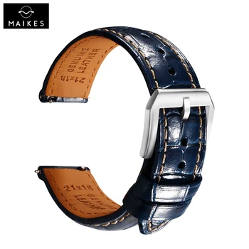 Maikes Роскошный Быстроразъемный кожаный ремешок для часов 20 мм 22 мм Аксессуары Ремешки Для Наручных часов Braceletes Для Breitling Omega Blue Ремешок для часов Изображение