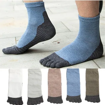 5 Пар Осенне-зимних мужских носков с пятью пальцами, Хлопковые повседневные носки в стиле Харадзюку, ретро контрастные спортивные мужские носки с носками Изображение