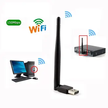Мини Беспроводная Wifi Сетевая карта LAN USB 2,0 7601 2,4 ГГц WiFi Адаптер для DVB-T2/S2 TV BOX WiFi Антенна ПК Мини Wi-Fi Ключ Изображение
