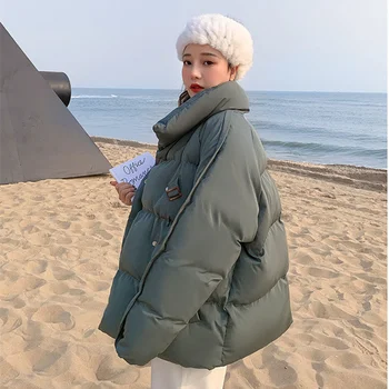 Толстая куртка 2023, зимние женские Хлопчатобумажные пальто с подкладкой, Очень Теплая Корейская Женская Свободная куртка с длинным рукавом, Оверсайз, Пузырчатая парка, пальто Изображение