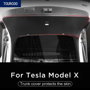 Для Tesla Model X Защитная Пленка заднего Багажника Из Углеродного Волокна с Зернистым Декором, Наклейка Изображение